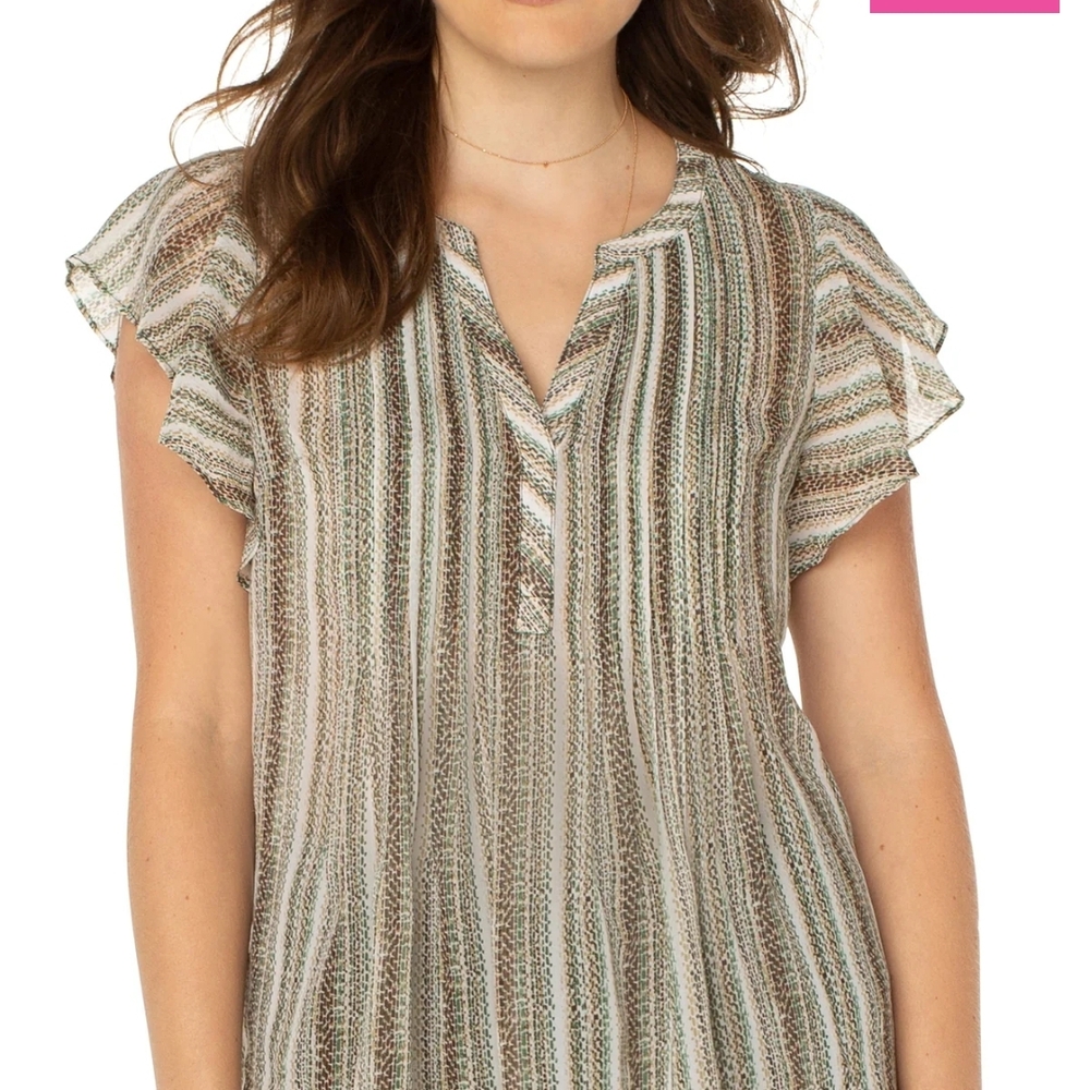 Women's‎ Liverpool Popover Flutter Sleeve Blouse With Animal Multi Colored Print